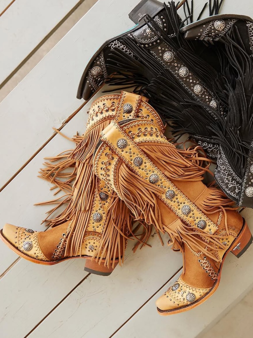 Lane Wind Walker Sandstone Leather Fringe Cowboy Boots - Picture 4 of 16